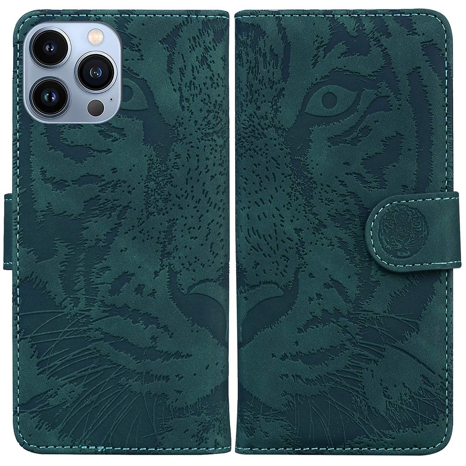 Tiger präglat läderfodral för iPhone 14 Pro