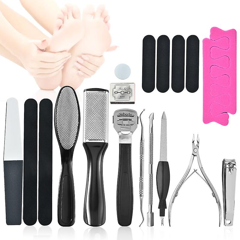 19 in 1 Pedicure Tools Kit Nagels Voetverzorging Rasp Schraper Staal Dode Huid Verwijderaar