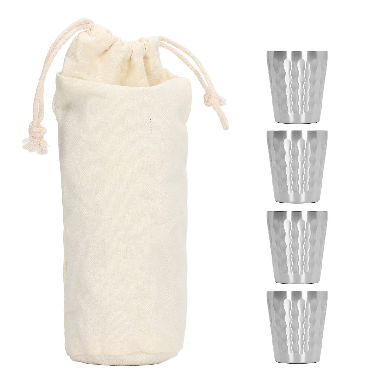 4 Pack 300ml 304 Stainless Steel Stackable Cups Double Layer Outdoor Camping Drinking Cups
