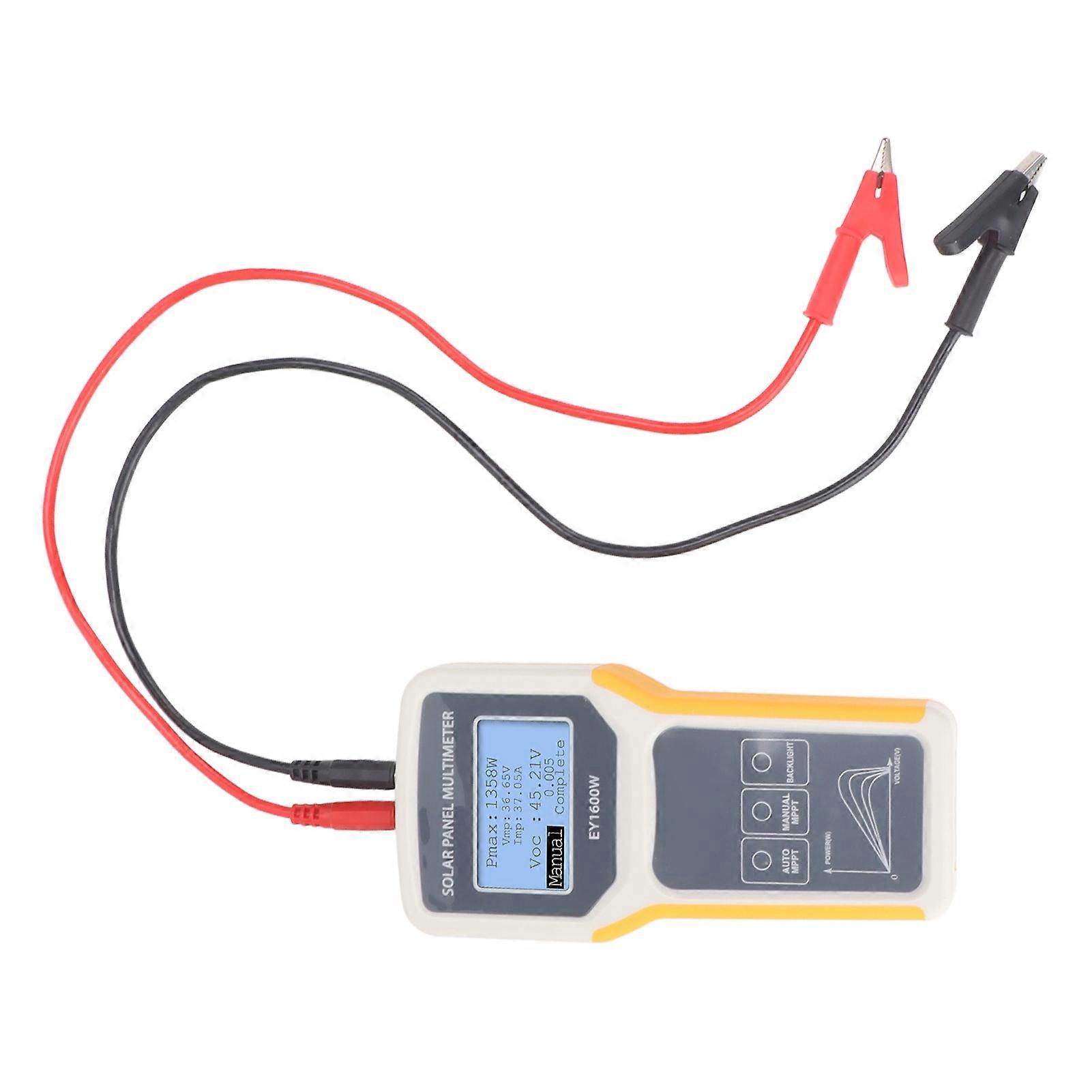 Solar Panel Tester Photovoltaic Multimeter EY1600W with Backlight MPPT Open Circuit Voltage Tool for Solar PV Testing Yellow 