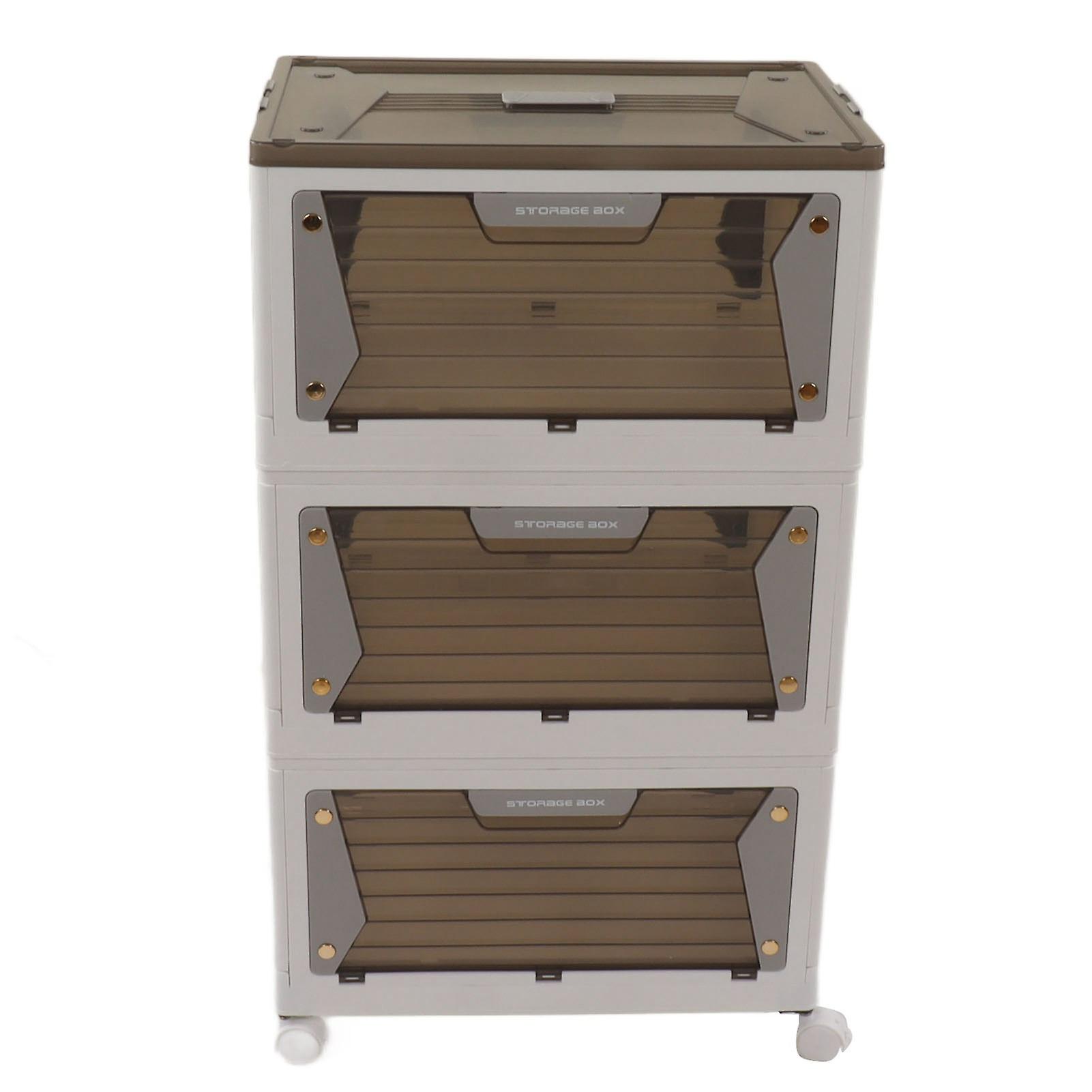 Stackable Storage Bins Folding Stable Magnetic Suction Function Storage Box Container with Wheels for Home M 3 Layer