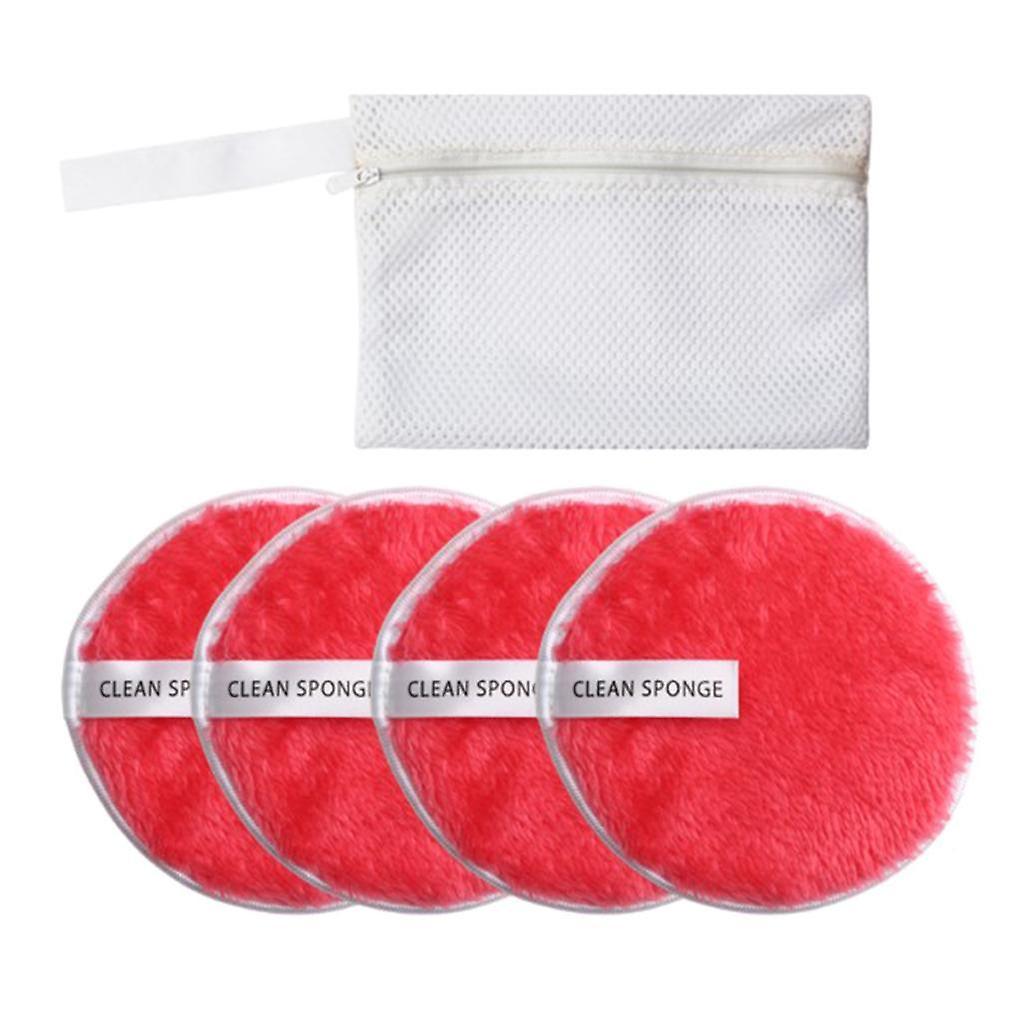 4 Pcs Soft Gentle Make-Up Remover Puff Facial Cleansing Cloth Red