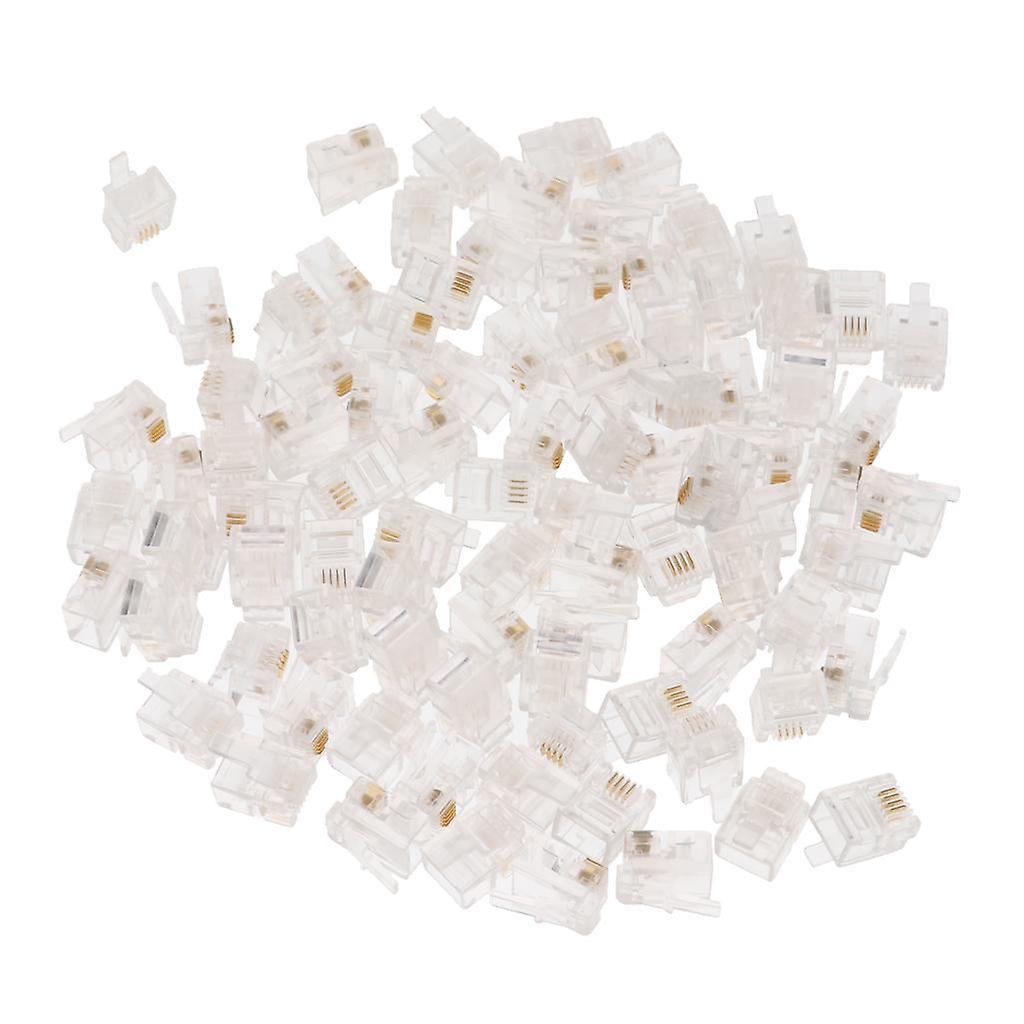100Pcs RJ11 RJ-11 6P4C Modular Plug Telephone Cord Crimp Connector