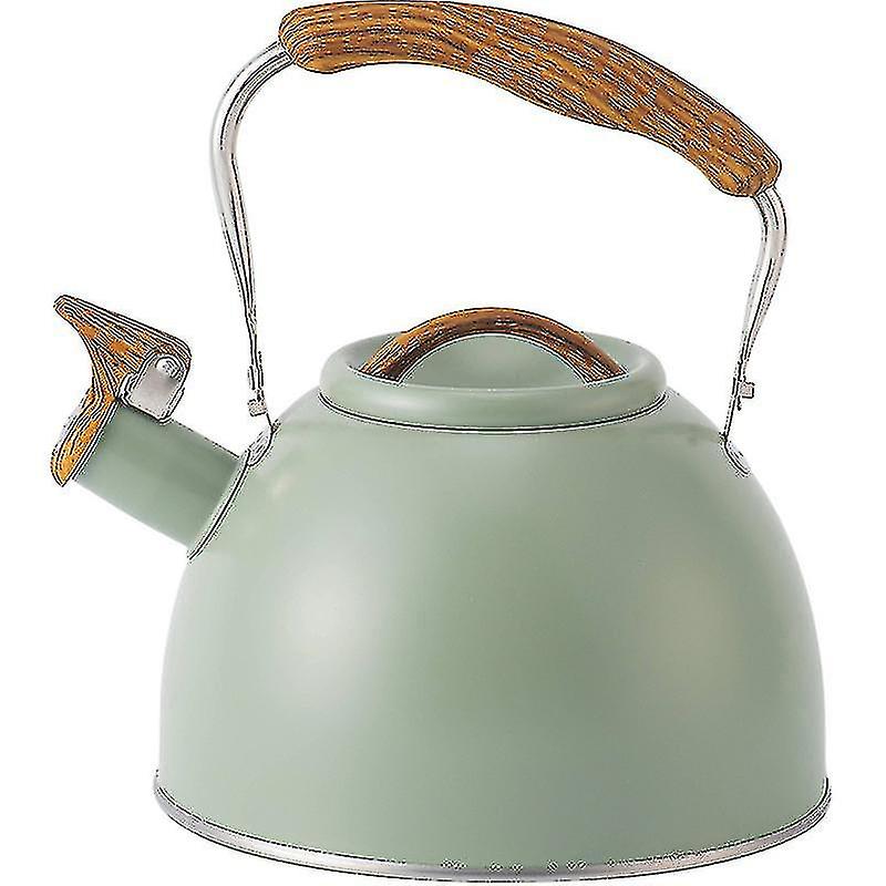 Stove Top Whistling Kettle, Stainless Steel Tea Kettle Teapot With Wood Pattern Folding Handle For Gas Stove Induction, 3l A-YUHAO