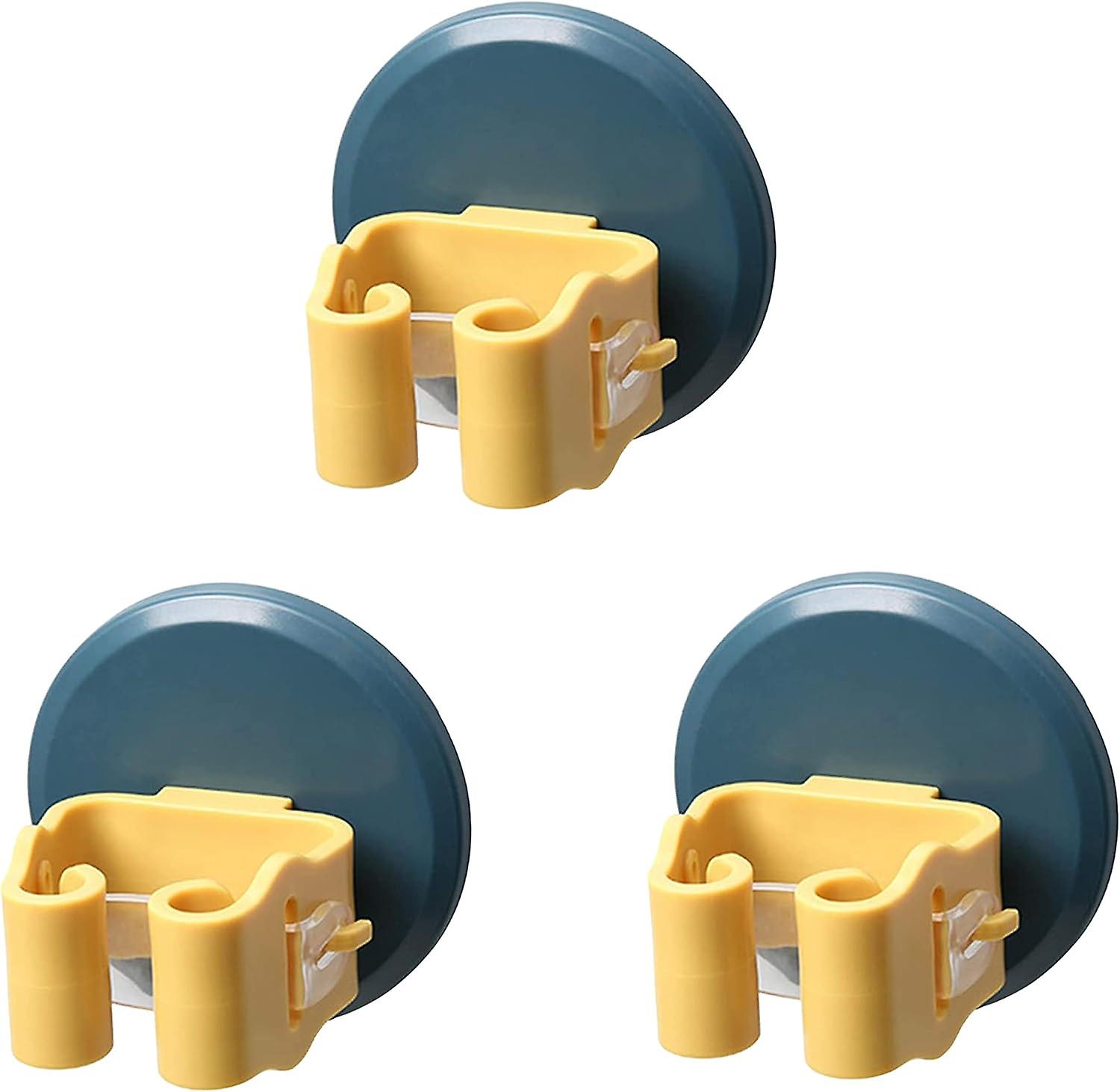 3Pcs Multi-Function Wall Mounted Broom Holder, Self Adhesive Wall Mounted Broom Holder for Hanging Tools