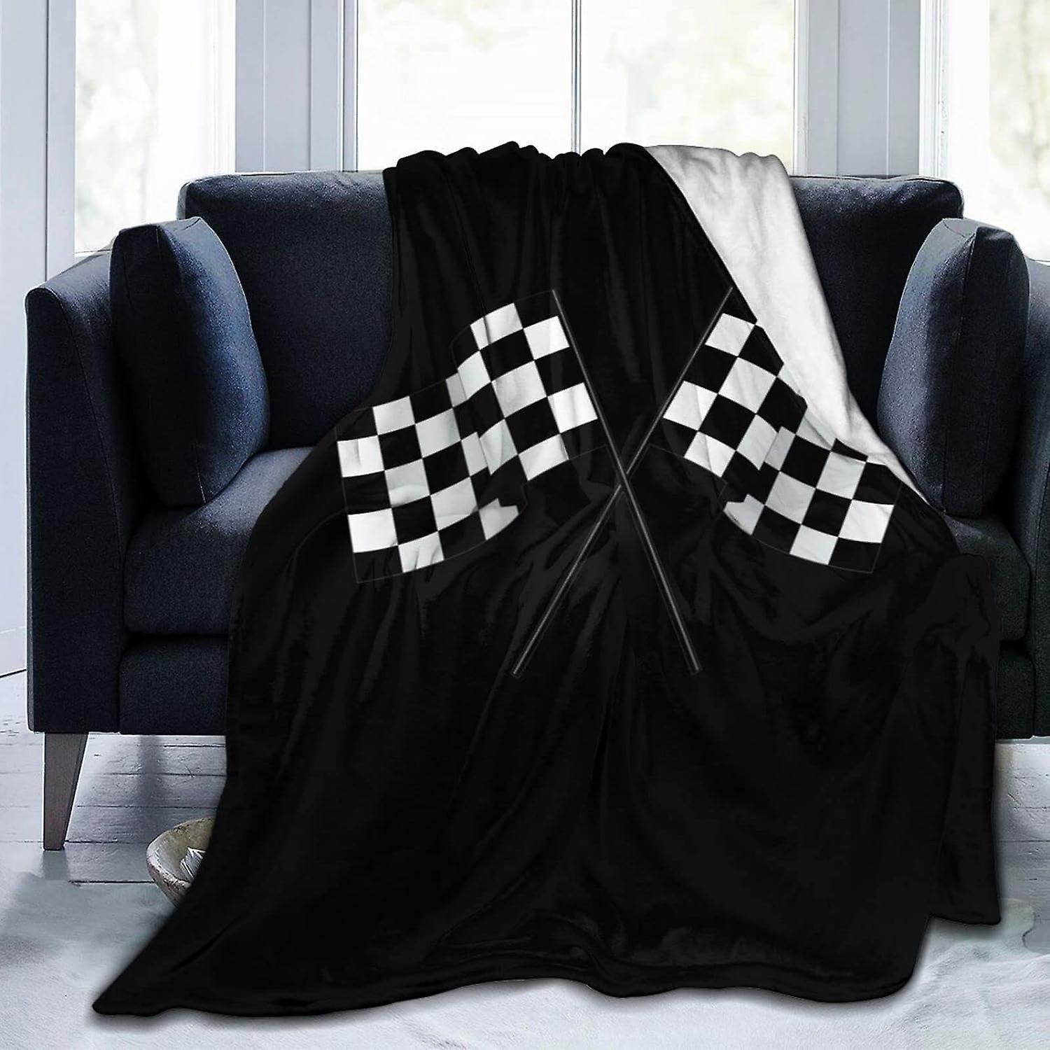 Kastetæppe Ternede flag Race Car Flag Soft Micro Flannel Tæppe Sofa Enkelt tæppe Vaskbar til voksne Børn