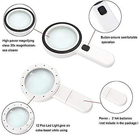 Reading Magnifier Lighted Magnifier 30X Magnifying Glass Lights with 12 High Power LEDs Magnifying M