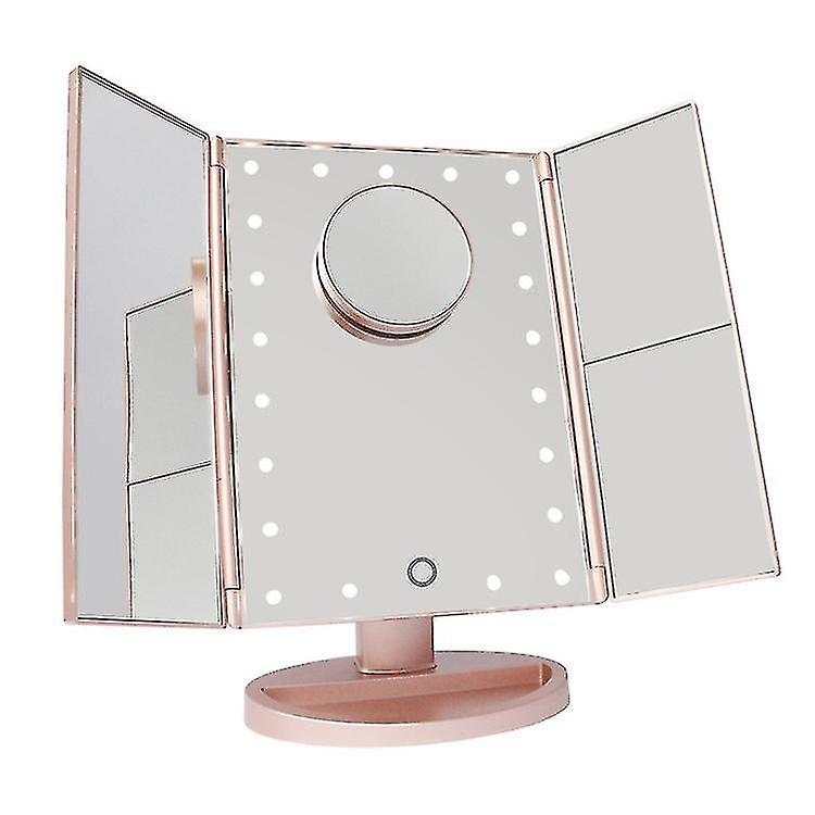Touch Screen Tri-fold 21 Led Illuminated Vanity Mirror With 1x/2x/3x Magnification Usb Charging 180 
