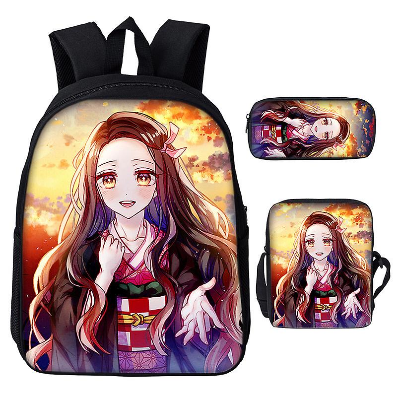 3pcs/set Ιαπωνία Anime Demon Slayer Μαθητές Αγόρια Κορίτσια Σχολική τσάντα Σακίδιο πλάτης Παιδιά Έφηβος Κινούμενα σχέδια Οξφόρδη αδιάβροχη σχολική τσάντα
