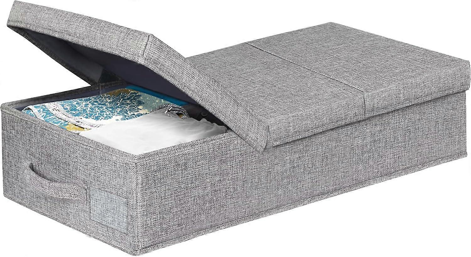 Under Bed Storage With Lids, Large Underbed Storage Containers Clothes W/ 3 Handles, Foldable Low Profile Stackable Storage Drawer Organizer Bins Box 