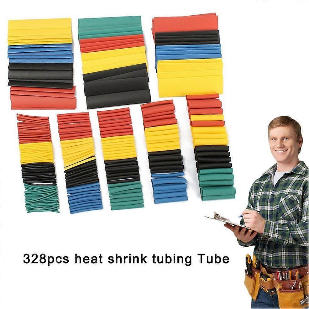 328Pcs 5 Colors 8 Sizes 2:1 Heat Shrink Tubing Wrap Connection Sleeve Kit