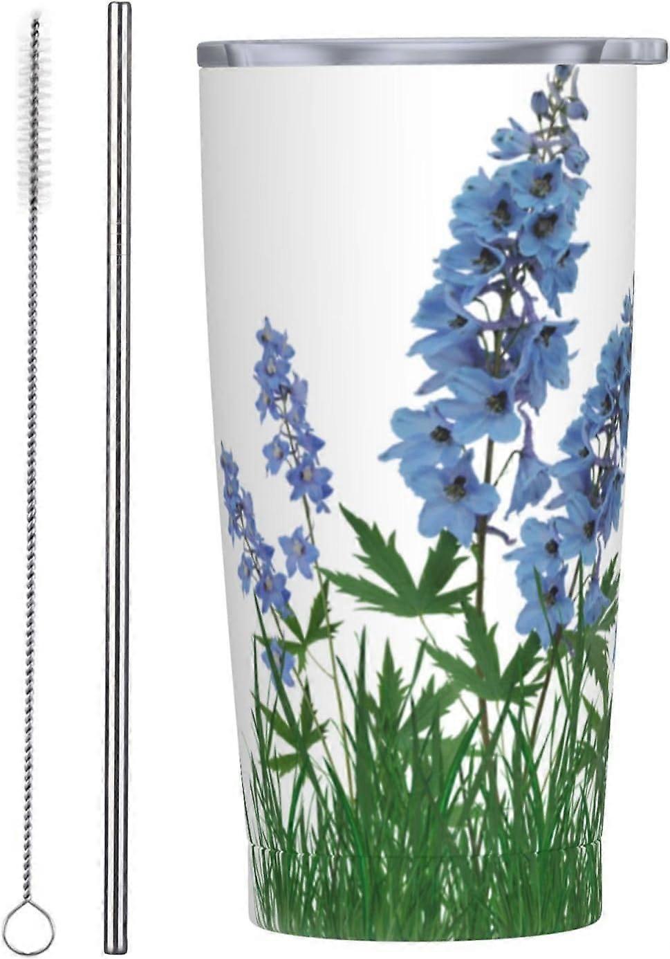 Bluebonnet زهور جميلة 20 أوقية بهلوان مع أغطية وقش من الفولاذ المقاوم للصدأ فراغ كوب قهوة للسيارة المنزل مكتب السفر في الهواء الطلق