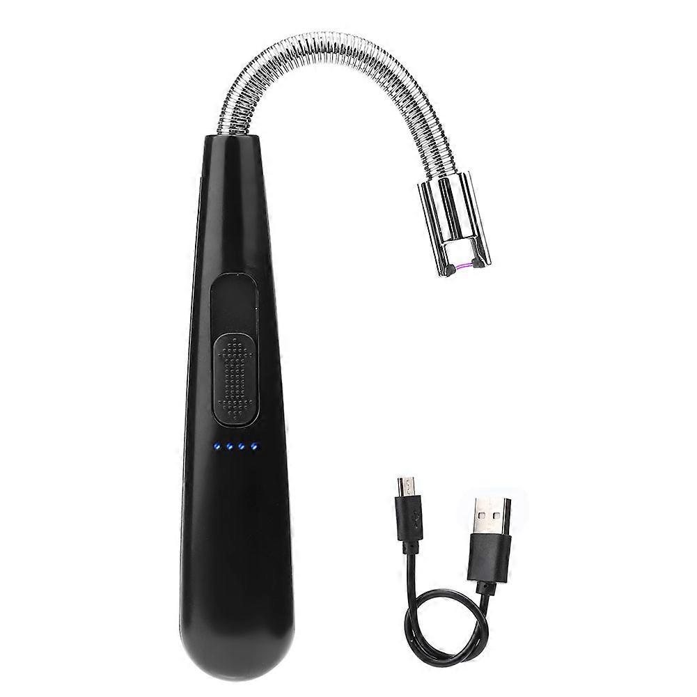 360 Rotatable Electric Arc Lighter Flameless USB Pulse Lighter Wind Proof for BBQ (Black)