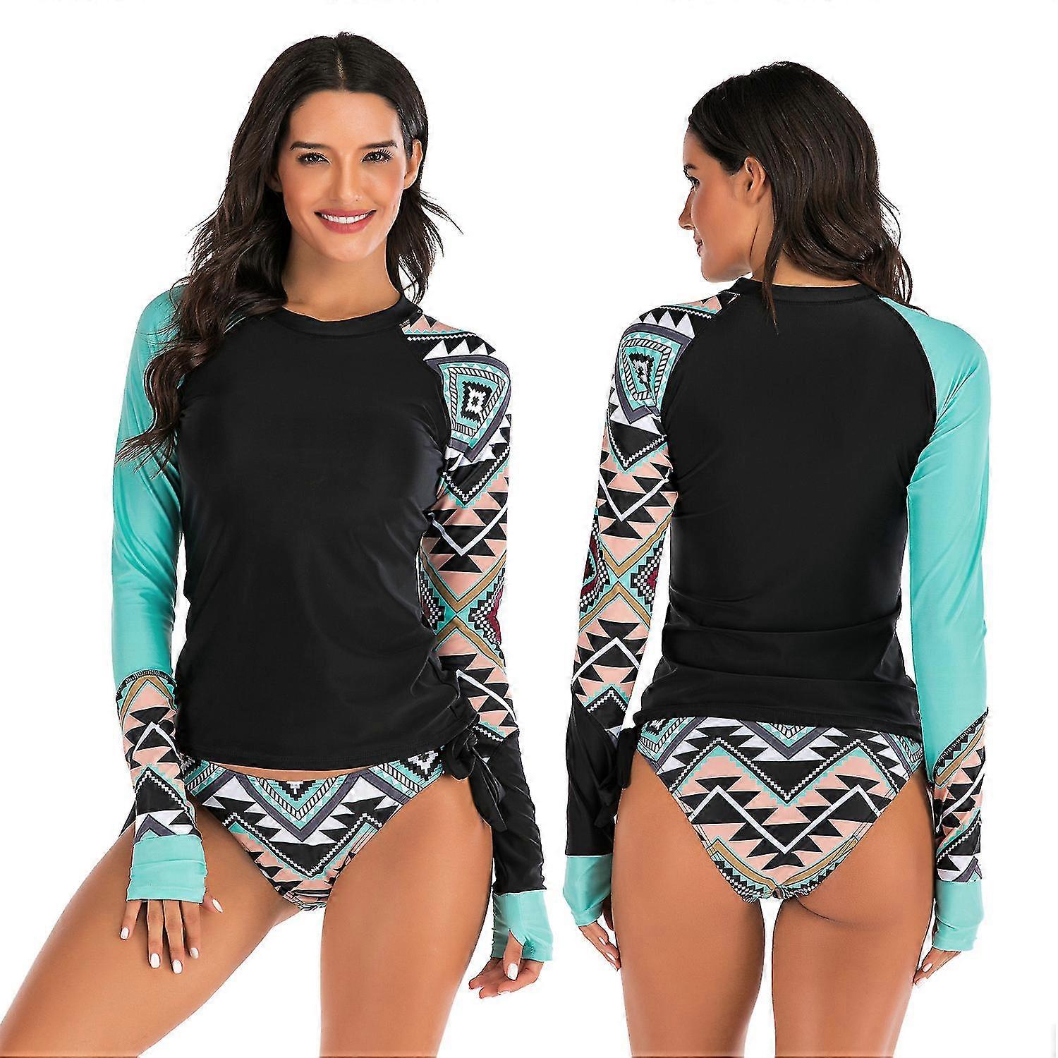 Femmes Deux Pièces Maillots De Bain À Manches Longues UV UPF 50+ Maillot De Bain