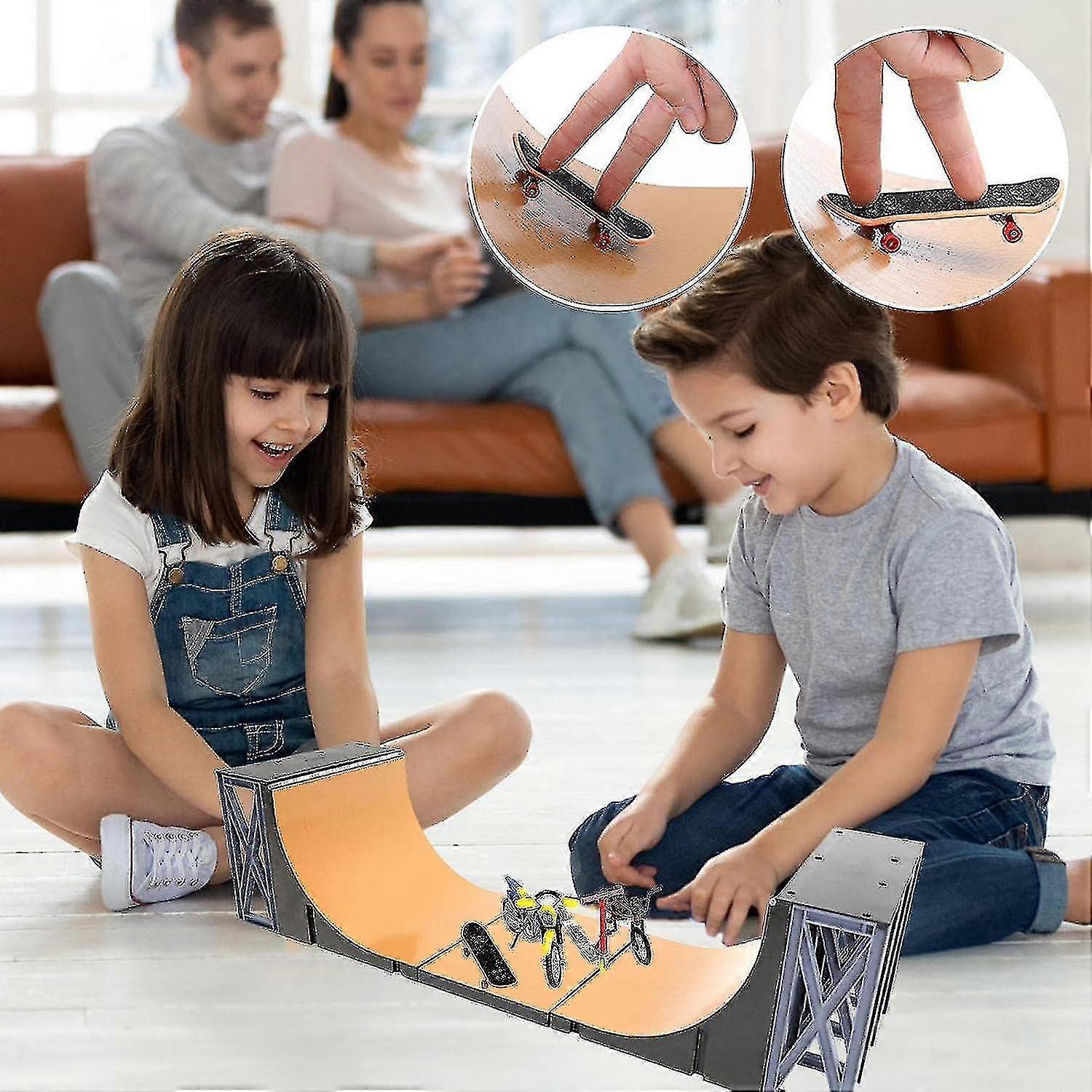 Finger Skate Park Ultimate Half Pipe - Kit Complet Rampe Mini Skateboard Doigts Avec Scooter, Moto, Vélo Et Patineur, Jouet Créatif Enfant