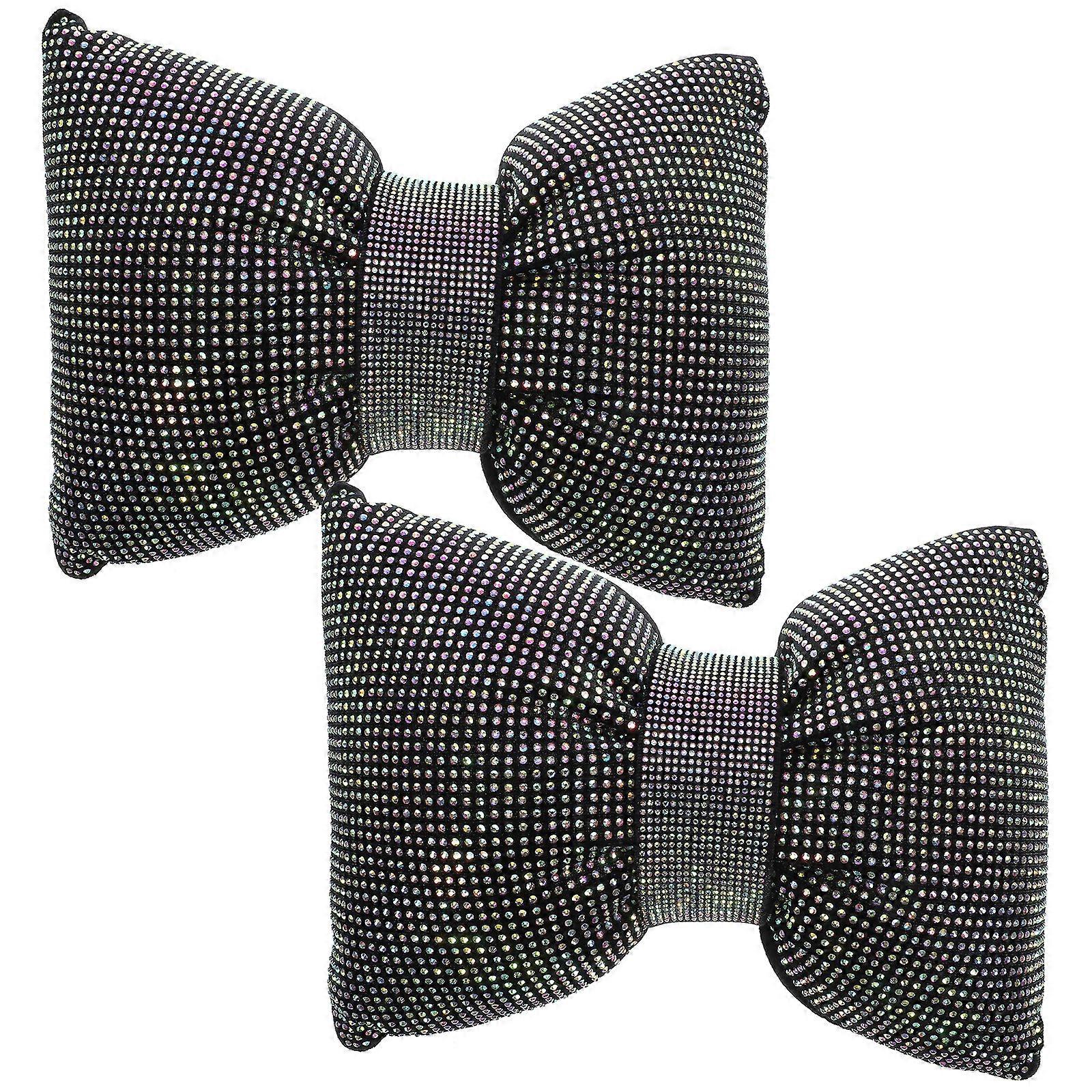 2 pcs Car Neck Pillows Rhinestone Neck Support Pillow Bow Vehicle Headrest Cushion