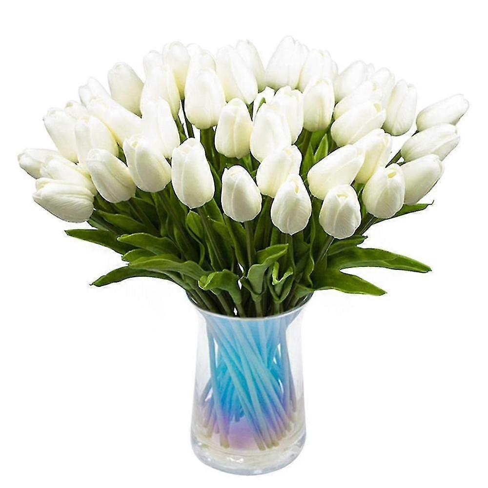 30st artificial tulips Flowers Real Touch Tulips Holland Pu Bouquet Latex Flower White (White)