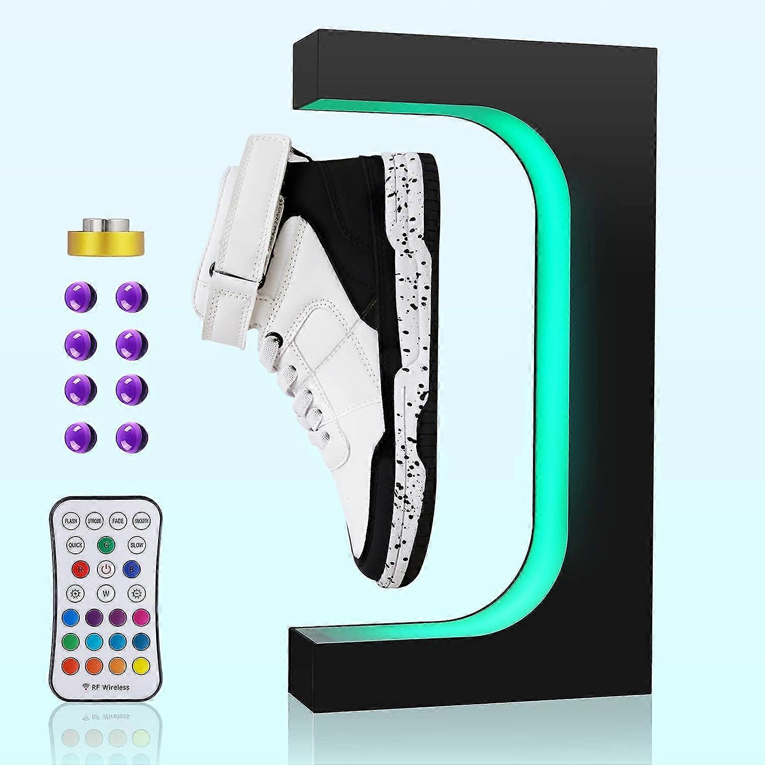 Magnetischer schwebender Schuhständer 16 bunte LED-schwebende Schuhe Display 360 rotierender schwebender Sneaker-Ständer mit Fernbedienung (weiß)