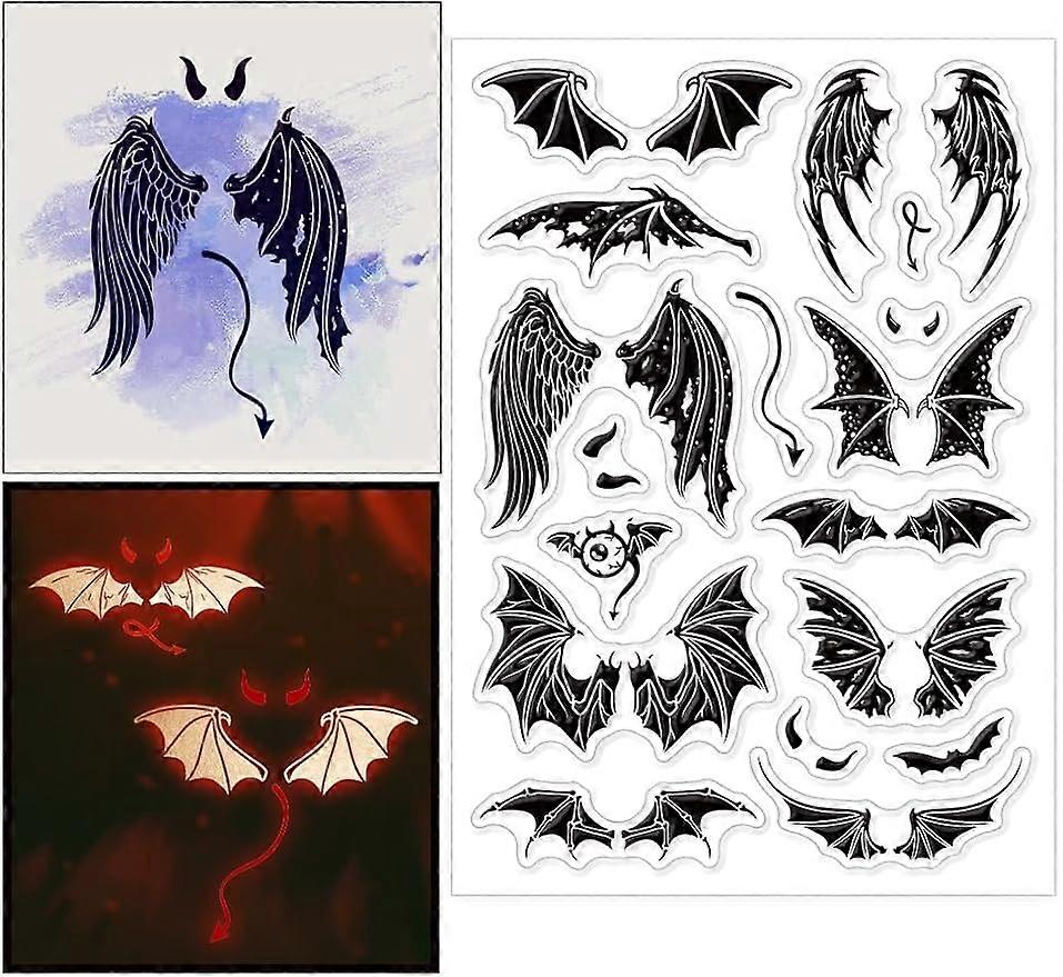 1Sheet Halloween Evil Wings Silicone Clear Stamp Seals