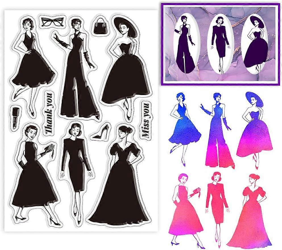 1Sheet Elegant Lady Silhouette Silicone Clear Stamp