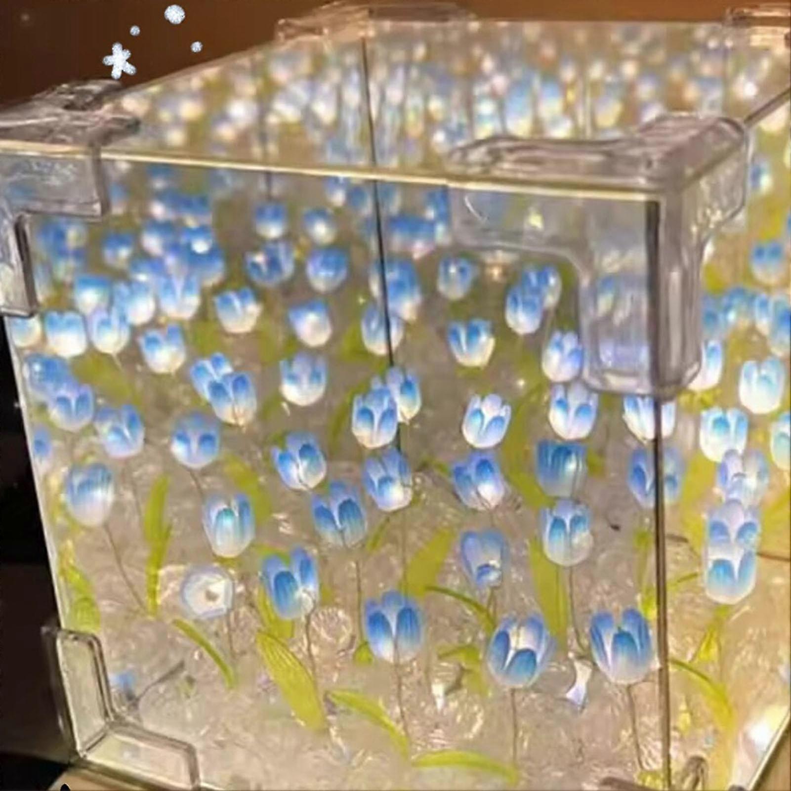 Stylish LED Night Light with Tulips Pattern Multifunctional Sturdy Table Lamp for Living Room Home