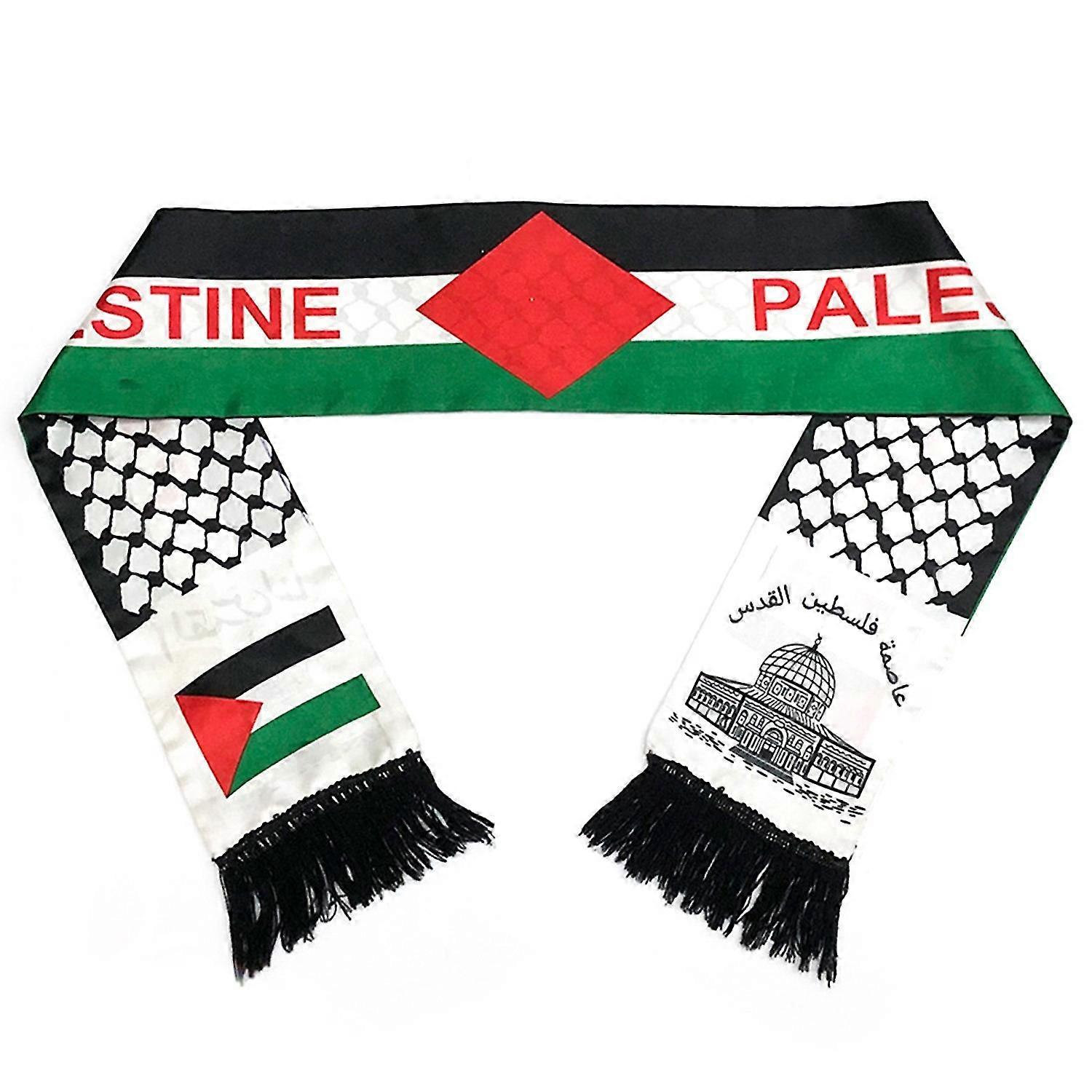 2 Pcs Palestine Nation Flag Print Scarves Fringed Satin Color Matching Unisex Patriotism Smooth Cus