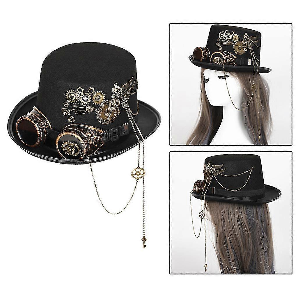 Chapeau Haut-de-Forme Steampunk Avec Monocle - Rouge, Décorations Crâne Et Rose, Pour Cosplay, Halloween, Fêtes à Thème