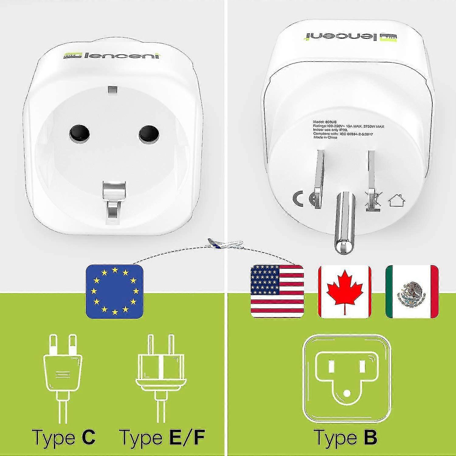 Tixlux 4x Reiseadapter USA Auf EU - US Zu Europa Stecker Adapter Für Deutschland Frankreich