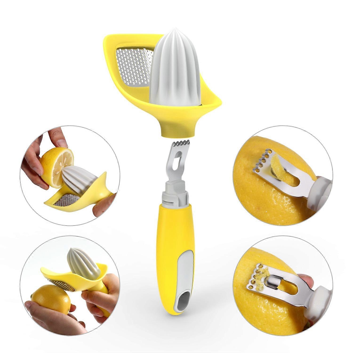 Lemon Zester Bar Tool 4 in 1, Citrus Zester Peeler, Channel Knife, Citrus Reamer, Grater, Seed Pip Catcher, Soft-Touch, Dishwasher Safe Yellow 18*9cm