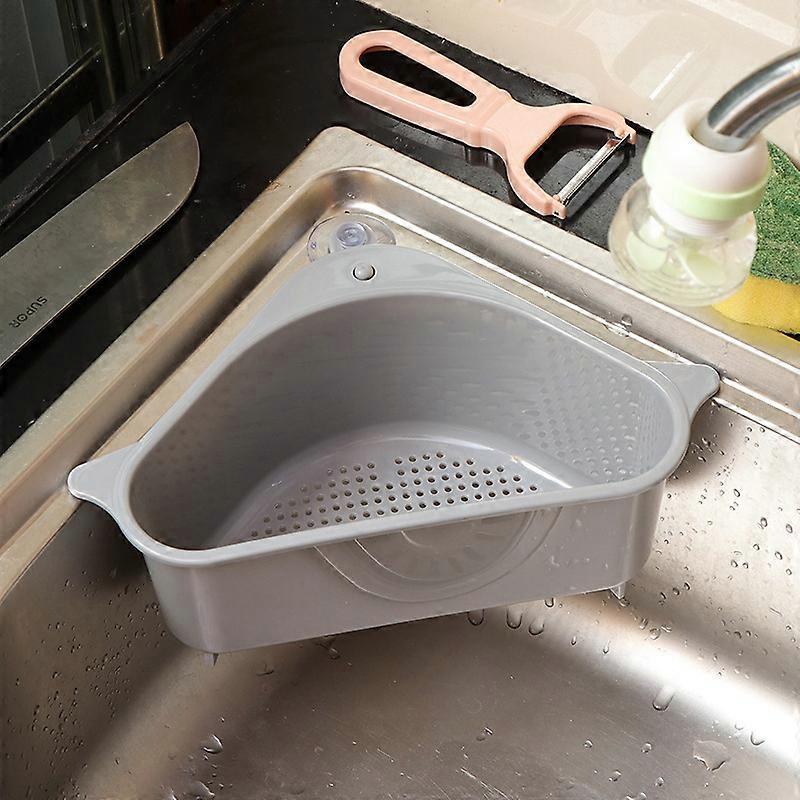 1Pc Triangle Sink Rack, Sink Drain Basket with Suction Cup Kitchen Bathroom Multifunctional Sink Drain (Gray 26*14*9.8cm)