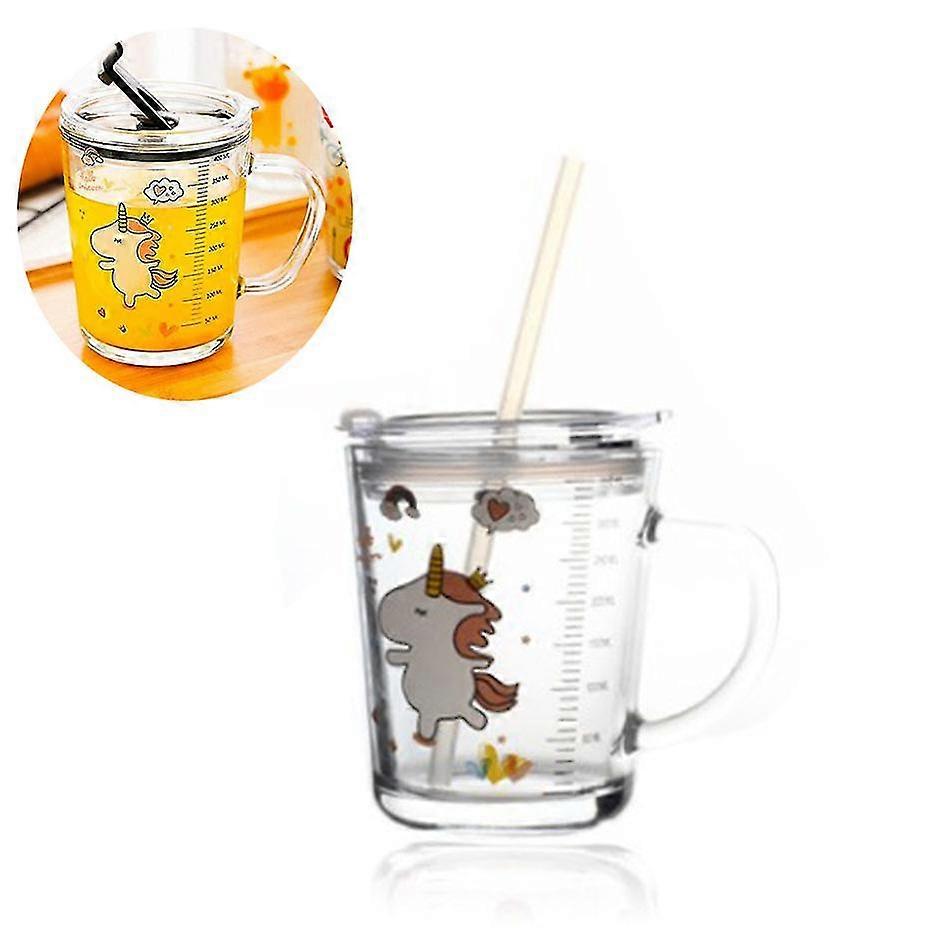 Bicchiere Soleiler, con motivi animali Tazze, tazza di latte per bambini con cannuccia, tazza di latte per bambini con scala 350 ml Lavastoviglie in vetro per bambini (u | IT