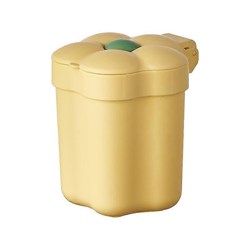 Desktop trash can, flower-shaped trash can, lidded trash can, large opening garbage paper basket, yellow