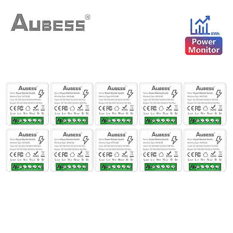 AUBESS Tuya WiFi MiNi Smart Switch With Energy Monitor 16A 2-way control Timer Wireless Switch Work With Alexa Google Home Alice