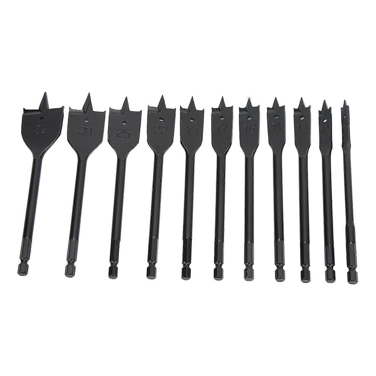 11stk hexskaft fladbor bits hårdt professionelt sort spadeborehoved til træbearbejdning