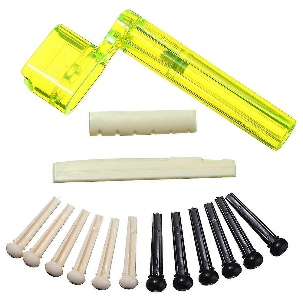 6 String Acoustic Guitar Nut Saddle Part + 2x String Winder +12x Bridge Pins Kit