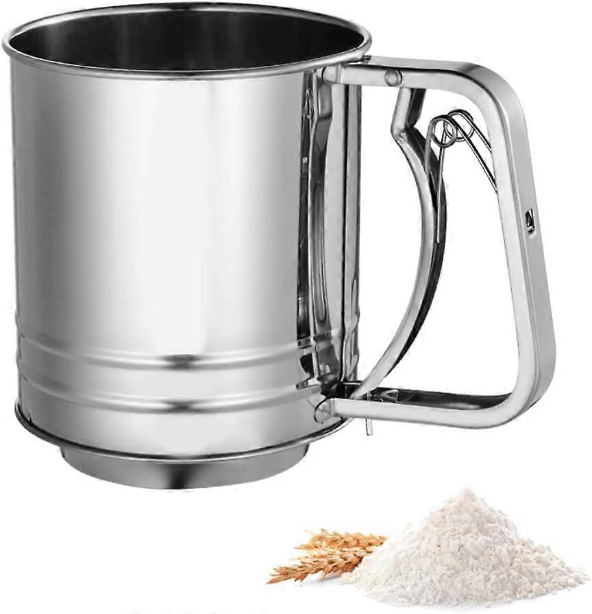 Stainless Steel Flour Sieve Double Layer Flour Shaker Large Capacity Baking Sieve Cup Fine-Mesh Sieve Manual Powder Sieve Strainer