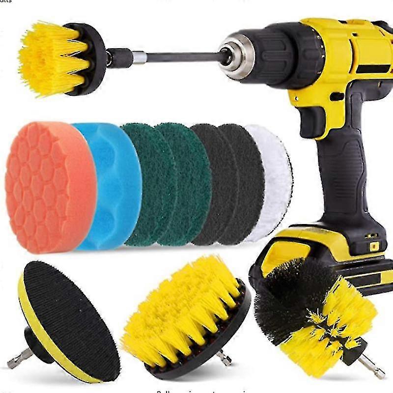 12-teiliges Bohrbürsten-Aufsatz-Set, Scheuerpads &; Schwamm, Polierpads, Power-Scheuerbürste mit verlängertem langem Aufsatz, Auto-Polierpad Ki