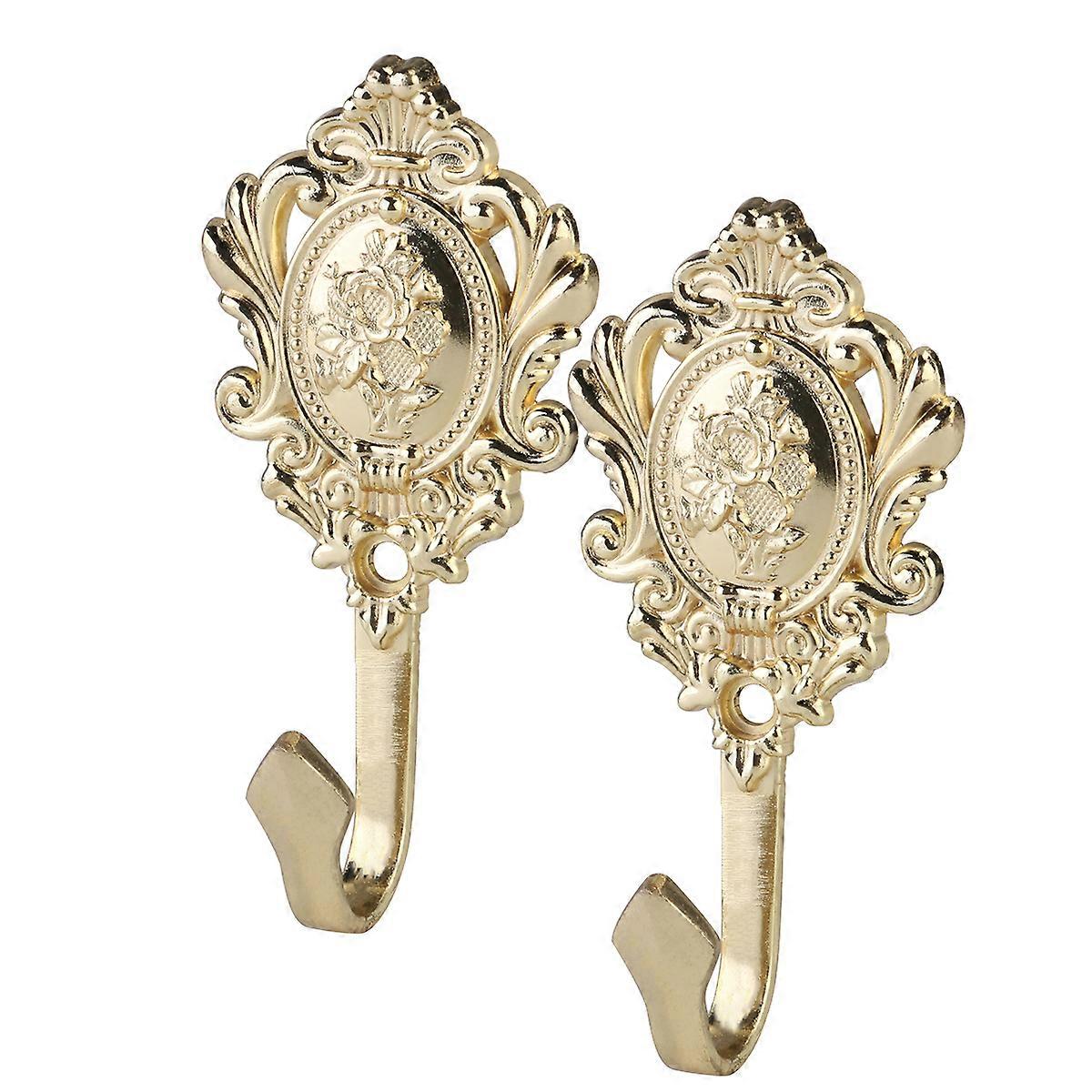 2pcs Rose Pattern Vintage Zinc Alloy Drapery Curtain Holdbacks Tieback Hooks (Golden)