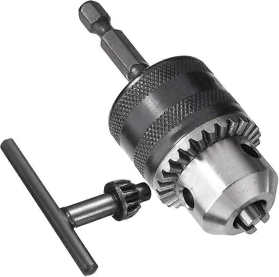 1.5-13mm Capacity Drill Chuck Adapter Quick Change Converter With 1/4" Hex Shank, 1/2-20unf Mount Impact Driver Bits Chuck Conversion With Chuck Key3p