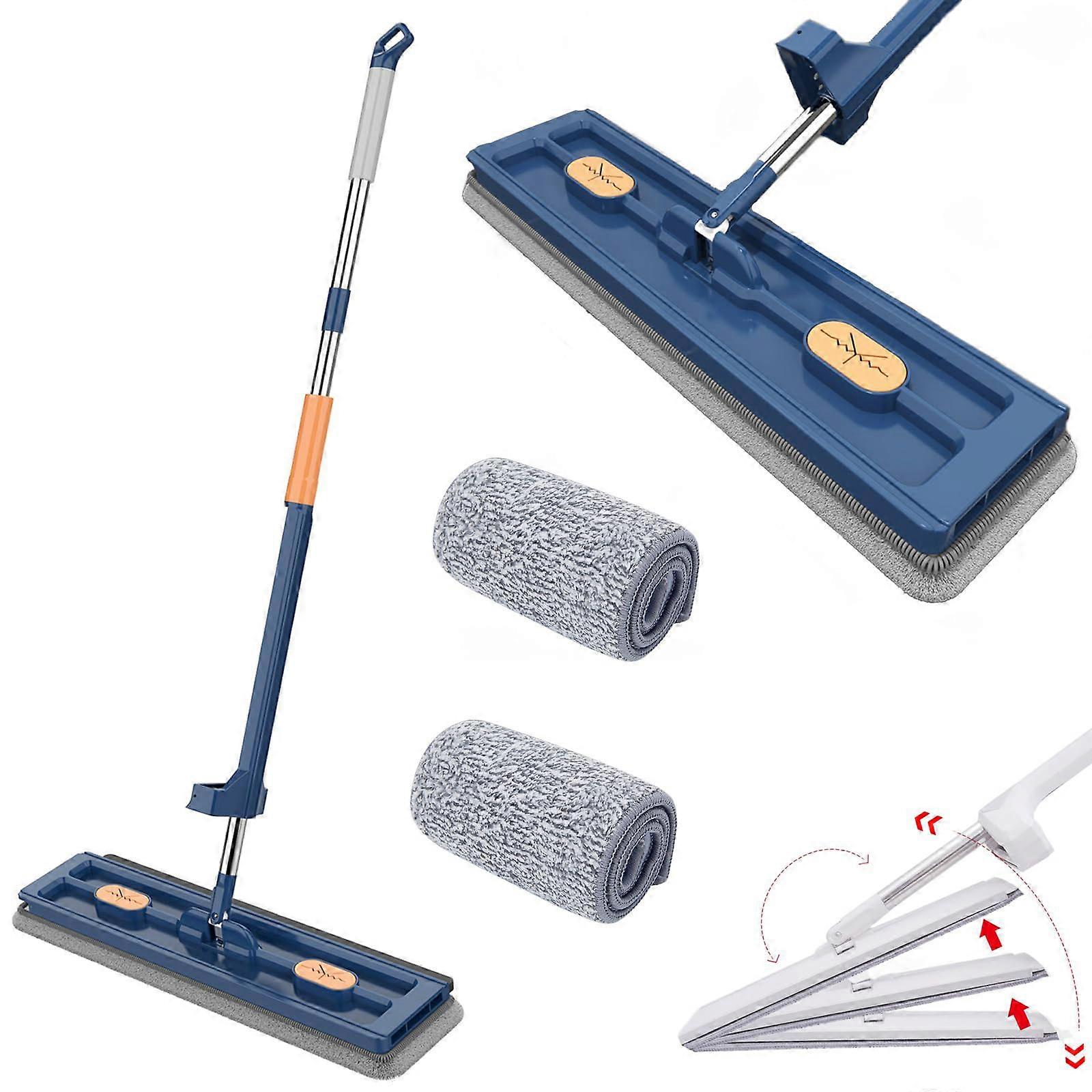 Large Flat Mop,Self-Contained Dewatering Scraper Mop floor cleaning,Flat Mop New Sturdy and Strong Easy with Pads,360 Rotating Mop with Dewatering Scr