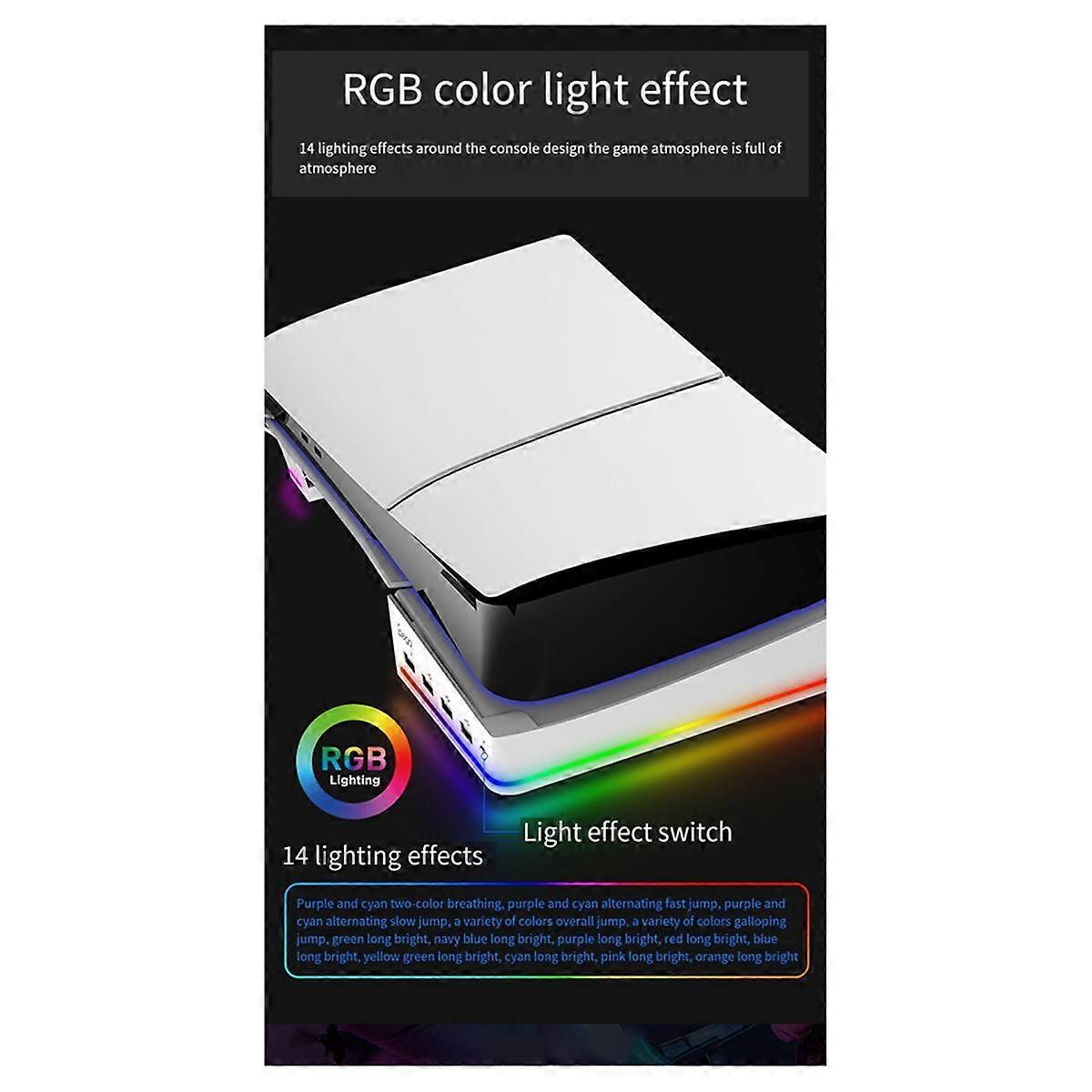 for SLIM Console Horizontal Storage Stand Portable with 4 USB Ports RGB Colorful Lights Flat Stand,Black