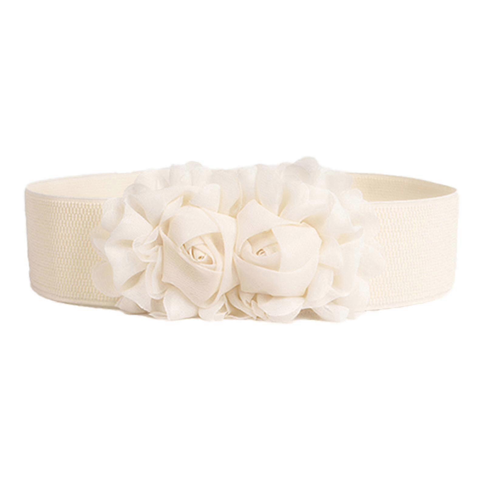 Double-flower Fabric Wide Elastic Waist Belt - Elastic Belt For Party - Happy H