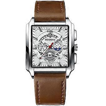 BINBOND B6575 Watch, Color: Brown Leather-White-White