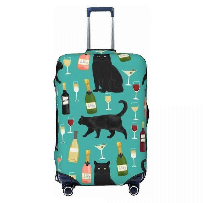 Colorful Wine Print Suitcase Cover Holiday Funny Black Cat Elastic Luggage Case Travel Protector