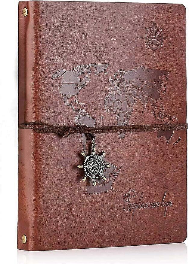 A5 Blank Notebook Travel Notebook Diary Notebook Sketch Drawing Refillable "World Map" Vintage Leather Journal Christmas Valentine's Day Birthday Moth