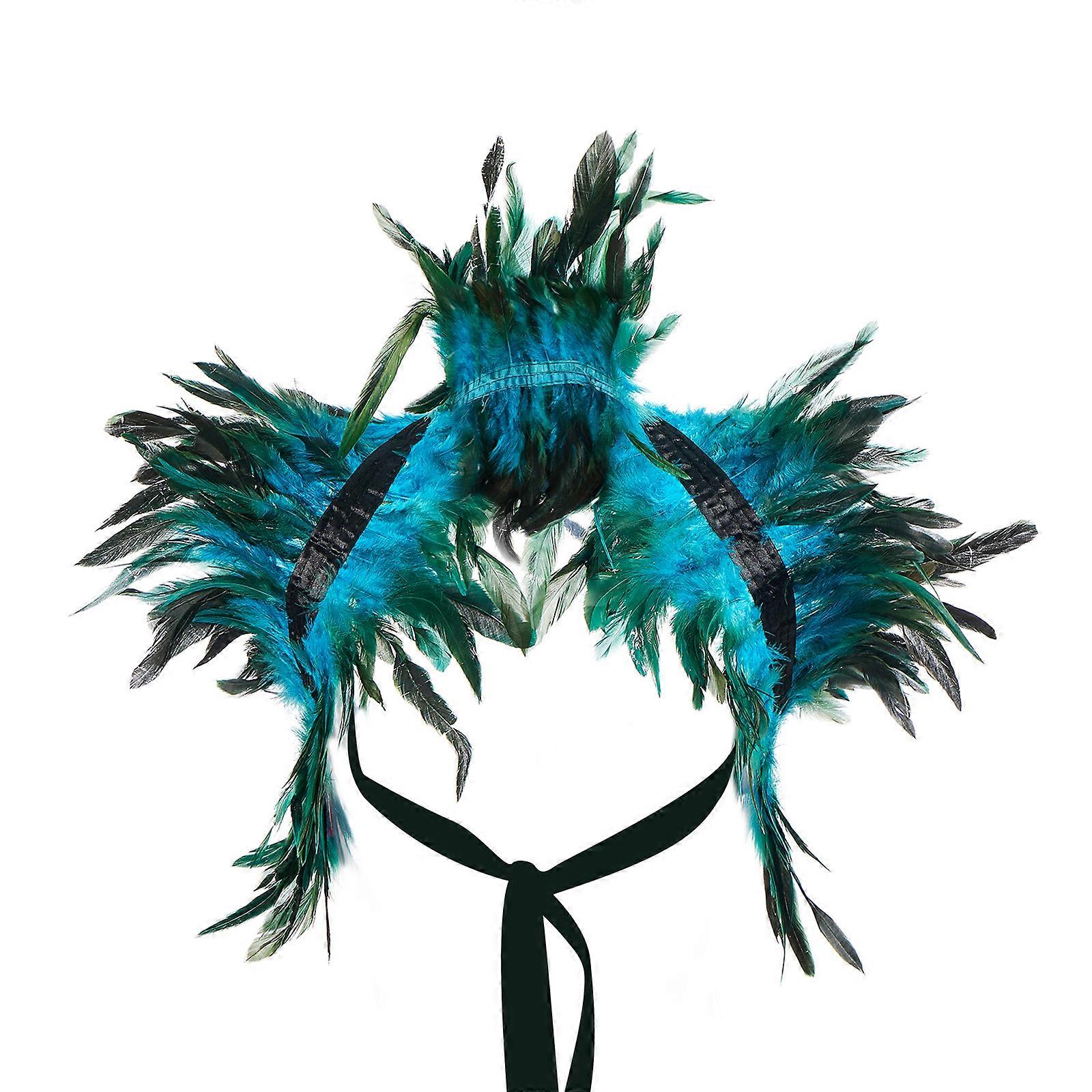 Black Gothic Feather Cape For Halloween Party, Shoulder Wrap Collar Shawl With Real Feathers And Velvet Ribbon