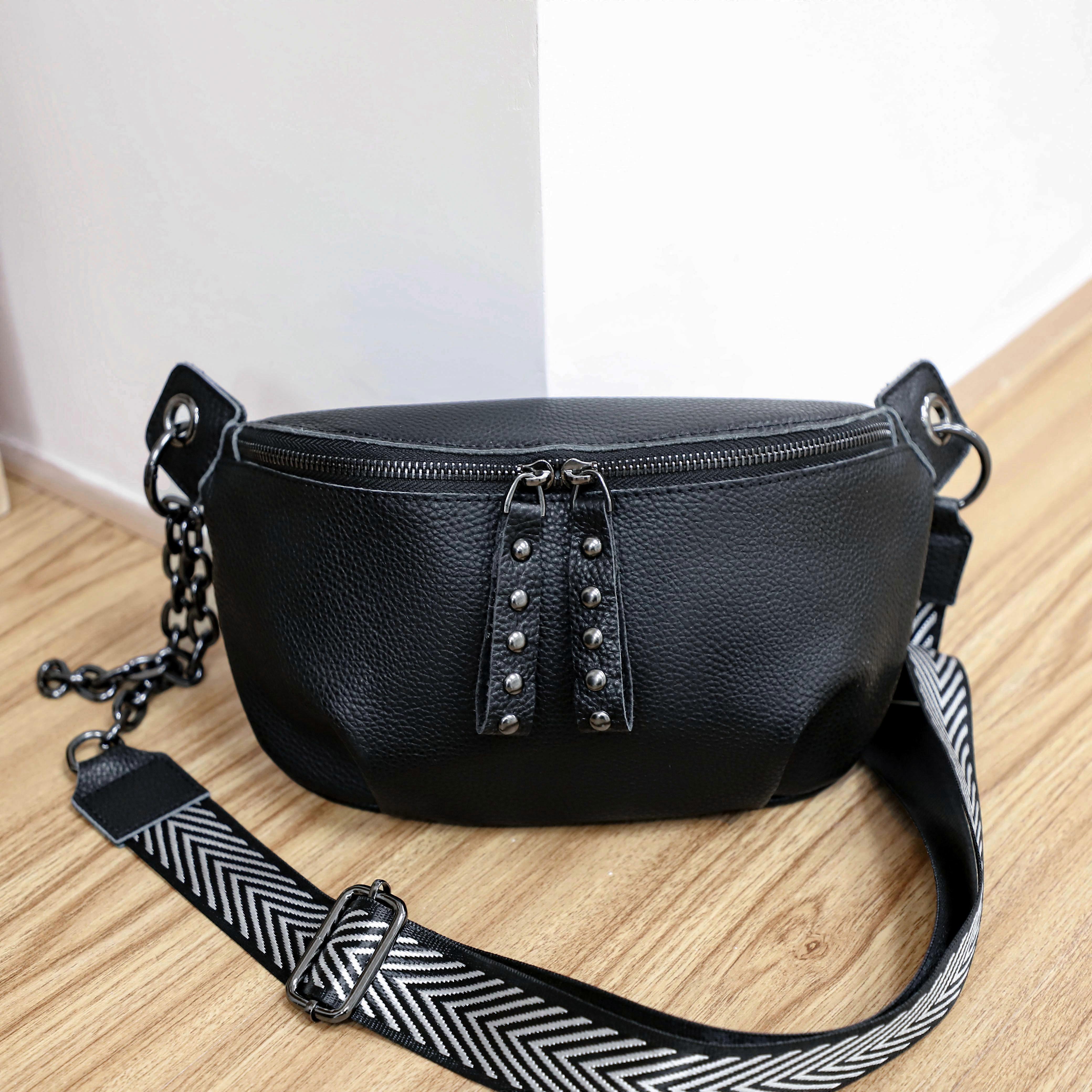 Vera pelle donne Moon Chest Bag Femmina Tracolla larga morbida Piccole ragazze borse a tracolla Messenger Borse a tracolla in pelle