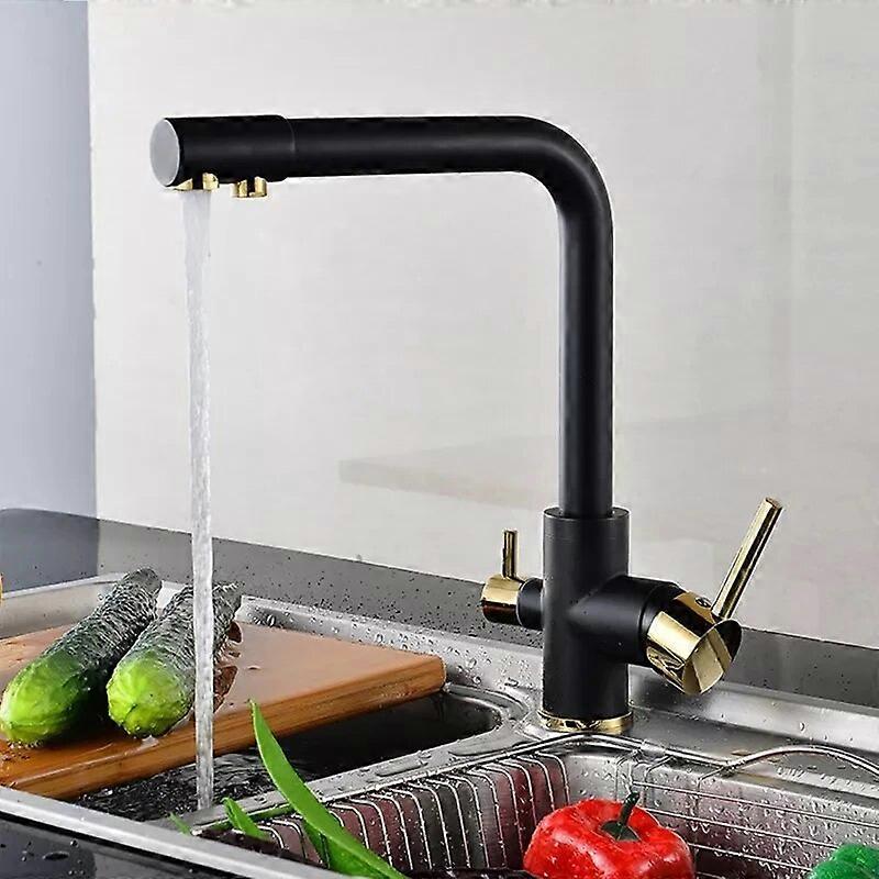 Filtered Pure Water Kitchen Faucet Deck Mounted Black Faucet Rotating 360 Degree Rotating Kitchen Faucet Kitchen Faucets Brass