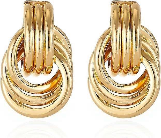 Statement Geometric Earrings for Women Girls Chunky Gold Knot Link Drop Dangle Earrings