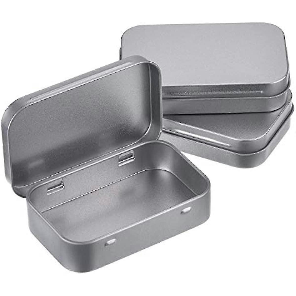 3pack Silver Metal Rectangular Empty Hinged Tins Box Containers Basic Necessities Tins Mini Portable Box Small Storage Kit